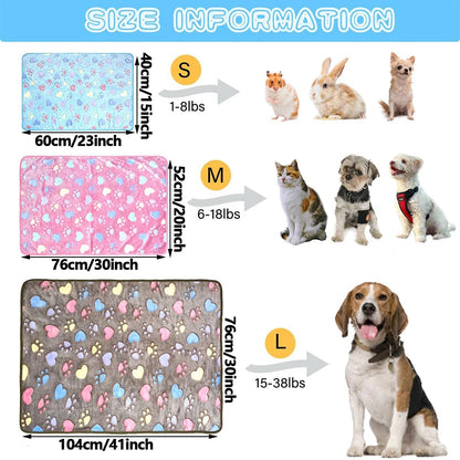 1-Pack Cozy Plush Pet Blanket With Paw Print Design, Soft Fleece Dog Bed Mat, Sleeping Pad