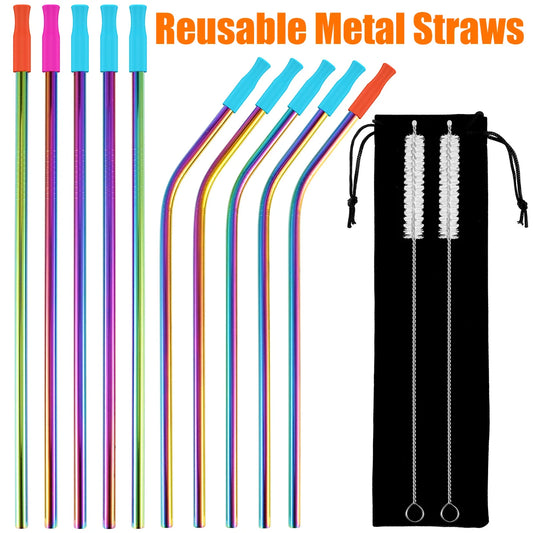 Stainless Steel, Colored Straws, Silicone Tips, Reusable