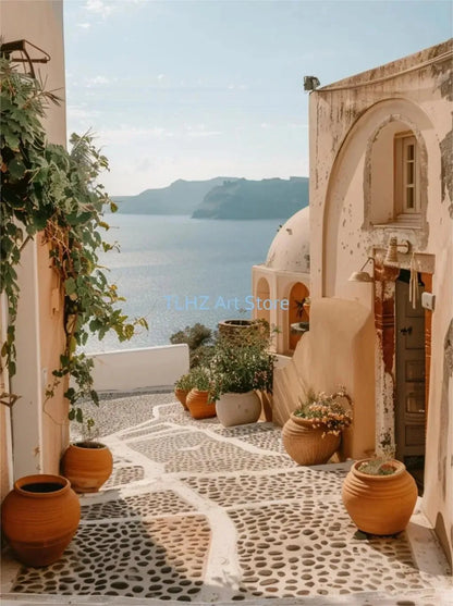 Modern Greece Summer Coast Santorini Travel Landscape Posters And Prints, Canvas Printing, Wall Art