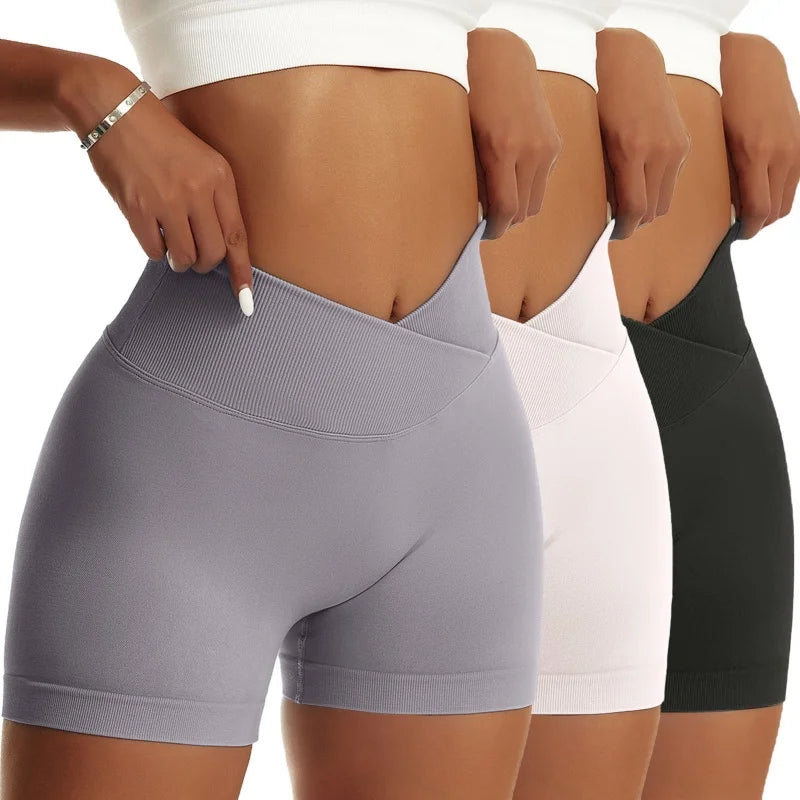3 Pieces Women Solid Peach Hip Sports Pants, High Waist Elastic, Breathable, Running/Biker/Yoga