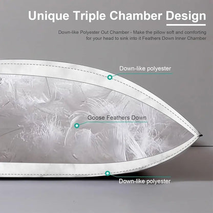Medium Firm Down Feather Pillow Set, 2 King Size, Luxury Organic Cotton Cover, Support Side/Back