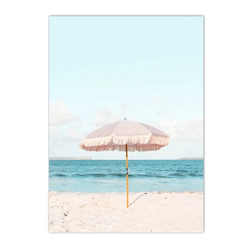 Summer Sea Beach, Coconut Tree, Surfboard Posters And Prints, Seagull Swan Wall Art, Canvas Painting