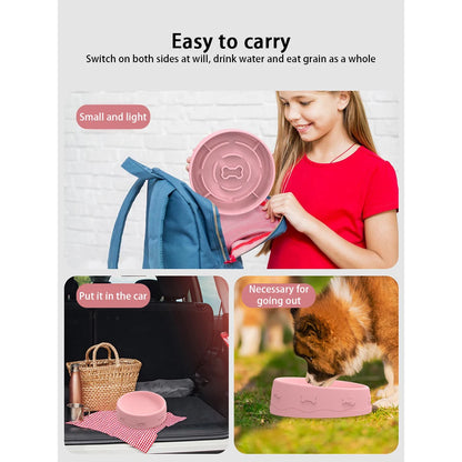 2-in-1 Pets Silicone Slow Feeder, 10 Degree Tilted Multifunctional Portable Double-sided Food/Water Bowls