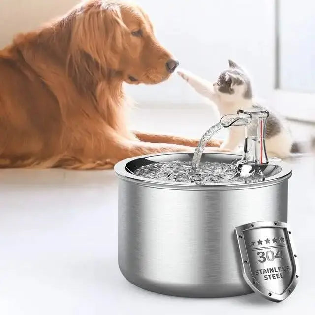 2L Fully Stainless Steel Pet Water Dispenser Automatic Water Fountain with Red Water Level Line