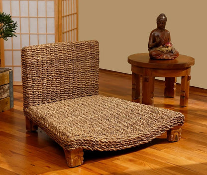 Serenity Meditation Floor Chair with Seagrass Woven Seat and Solid Mangowood Frame