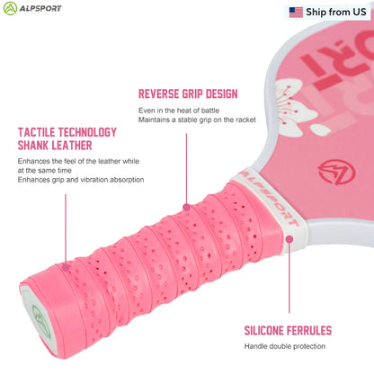 ALPSPORT Sakura USAPA Pickleball Paddle Women's T700 With 2 Free Balls Carbon Fiber Beginner-Friendly