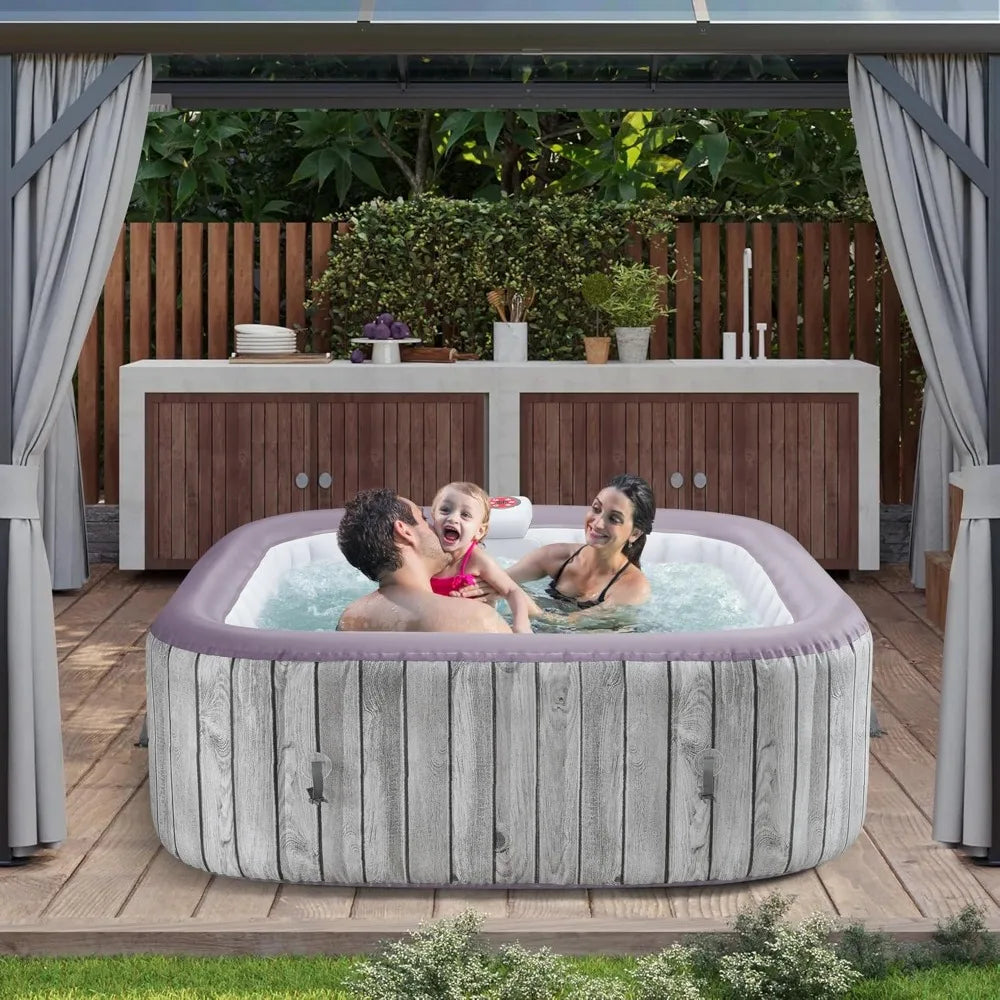 Inflatable Square Hot Tub Spa Set, Outdoor Bubble Massage, Portable, 4-6 Person, 130 Soothing Jets,