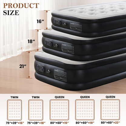 Queen/Twin Size Air Mattress, Blow-Up, Double Height, Non-Slip Bottom, Home or Camping