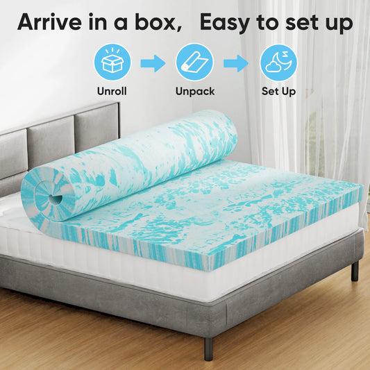 2-3 Inch Gel Memory Foam Mattress Topper, Cooling, Soft, Breathable
