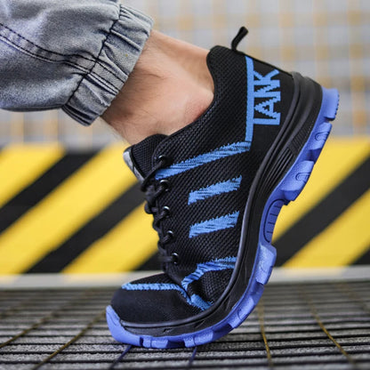 Men's Knit Safety Shoes, Solid Soles, Breathable, Steel Toe, Anti-smash, Puncture-Proof Protective Shoes