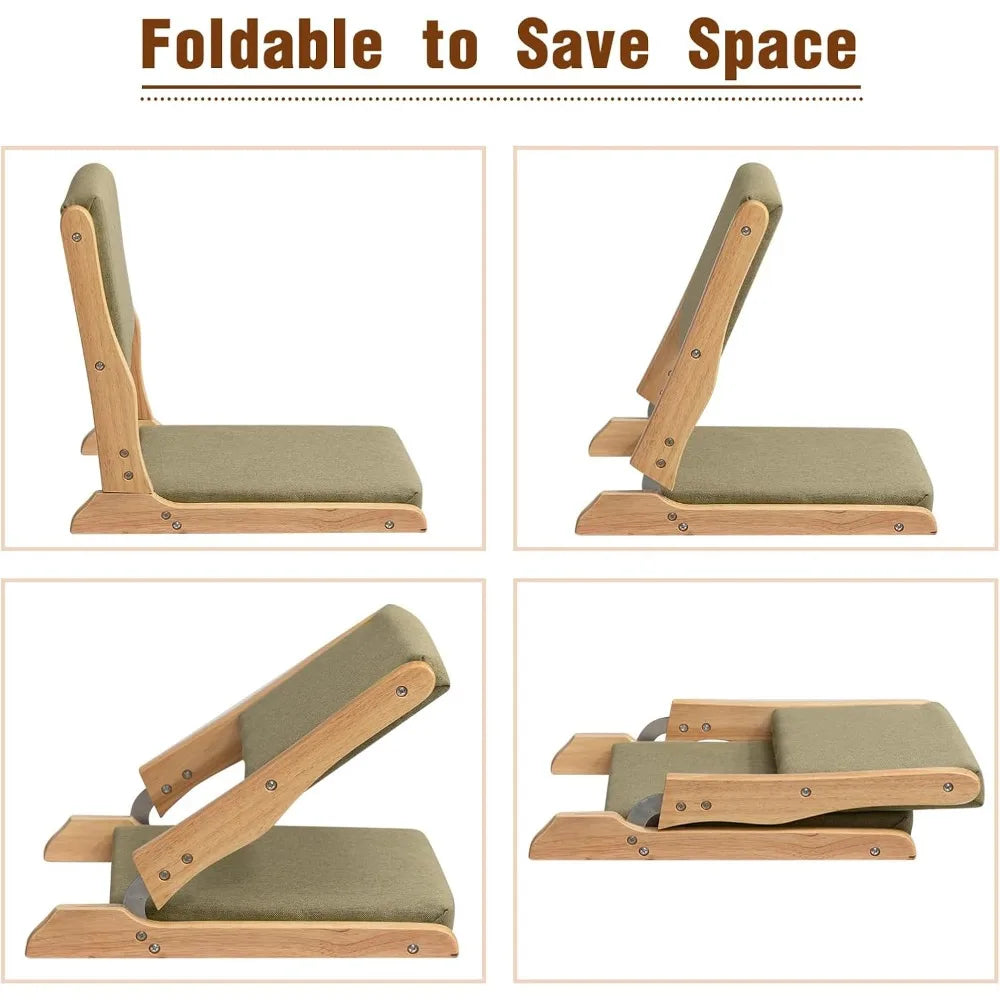 Japanese-Style Foldable Floor Chair with Cushion and Back Support for Meditation and Bay Window Relaxation