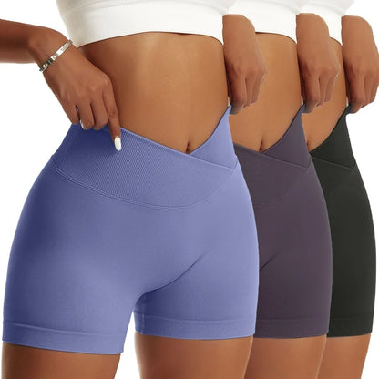 3 Pieces Women Solid Peach Hip Sports Pants, High Waist Elastic, Breathable, Running/Biker/Yoga