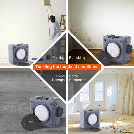 Air Scrubber,  3-Stage Filtration, Stackable, Negative Air 550/800 CFM  Air Cleaner, MERV10 Carbon H13 HEPA