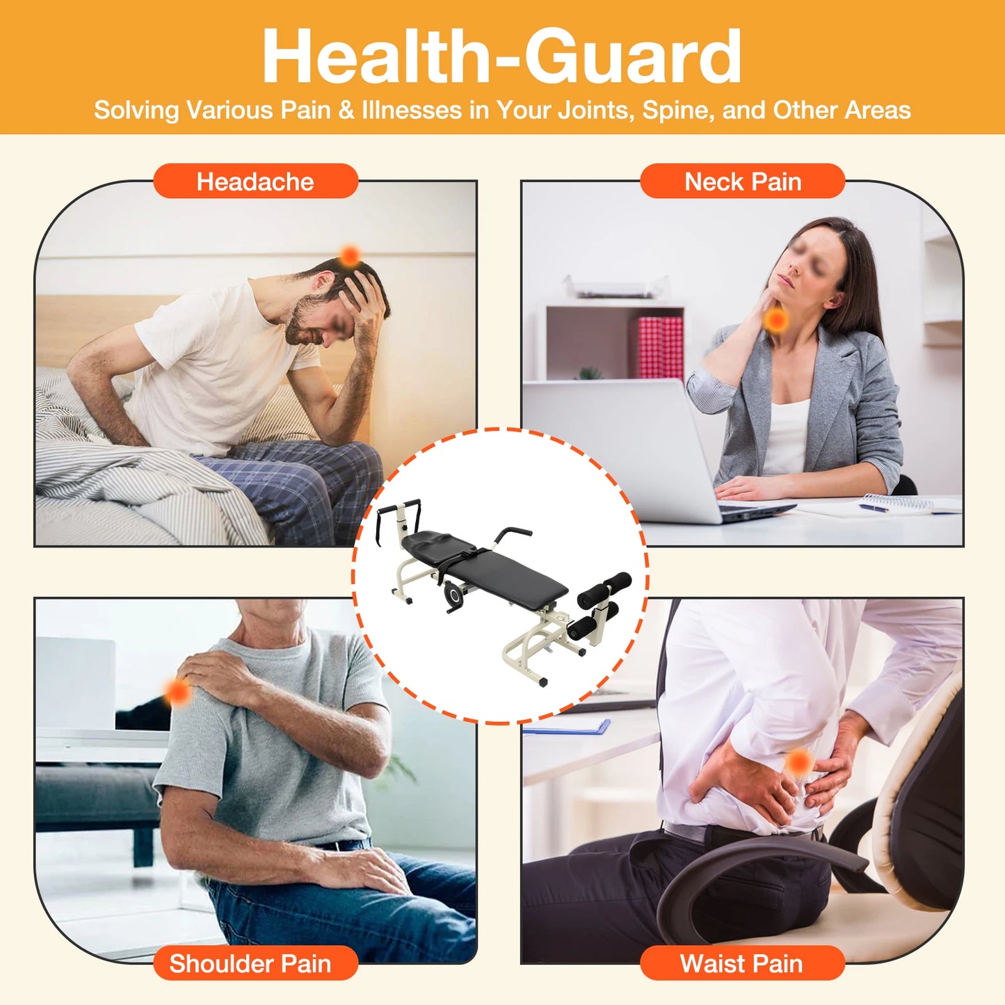 Neck/Lumbar Stretcher, Cervical Massage, Traction Table, Portable, Therapy