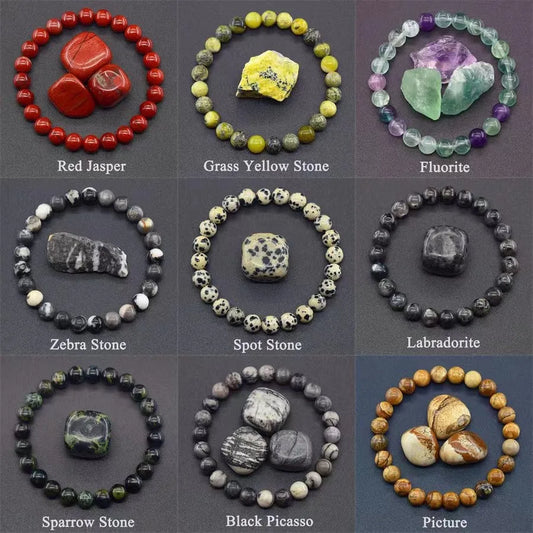 Natural Stone Beads, Bracelet For Women/Men, Amethysts Crystal Quartz, Agate Tiger Eye, Elastic Bangles