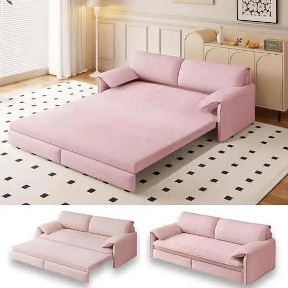 63.8" Futon Sofa Bed Queen Size, Pull Out Bed, 3-in-1 Convertible Sleeper Sofa with Side Pocket