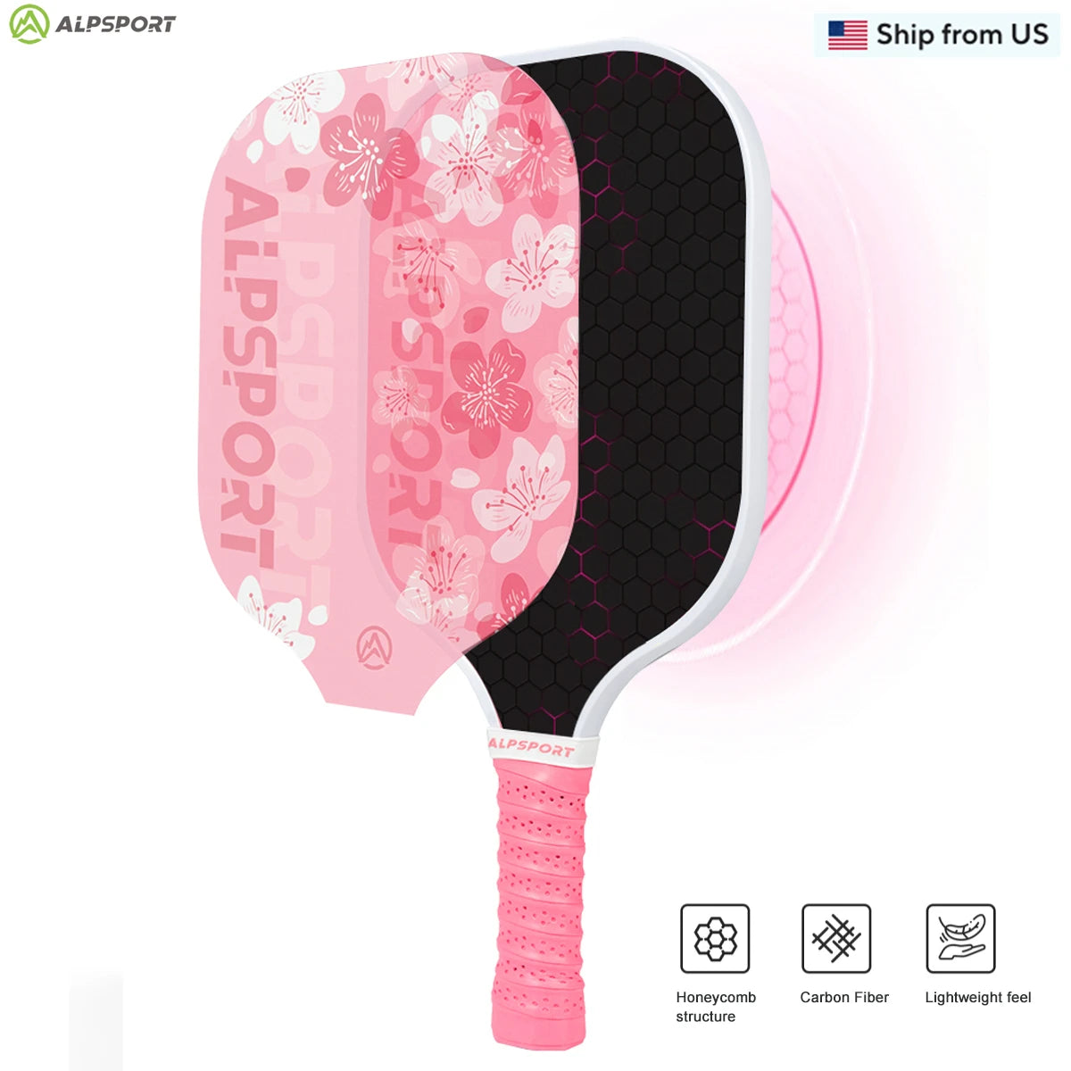 ALPSPORT Sakura USAPA Pickleball Paddle Women's T700 With 2 Free Balls Carbon Fiber Beginner-Friendly