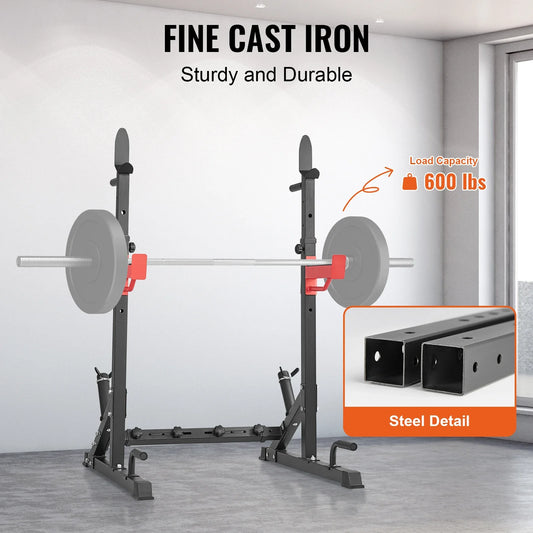 Squat Stand, Multifunctional, Barbell Rack with Hook, Weight Plate Storage, Free Bench Press Stands