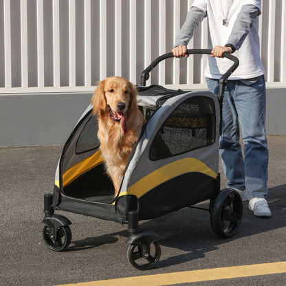 Portable Dog Stroller 4 Wheels for Large Dogs, Foldable Travel Carriage Stroller Breathable