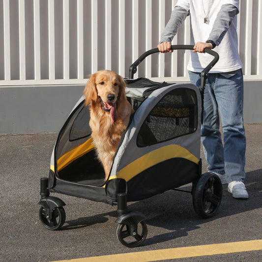 Portable Dog Stroller 4 Wheels for Large Dogs, Foldable Travel Carriage Stroller Breathable