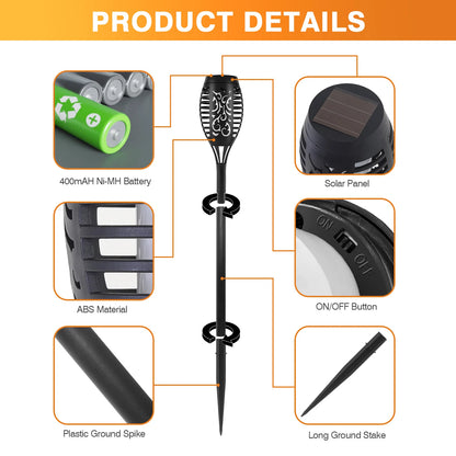 Solar Lights Outdoor LED 4/6/812Pcs Solar Torch Lights with Flickering Flame Waterproof