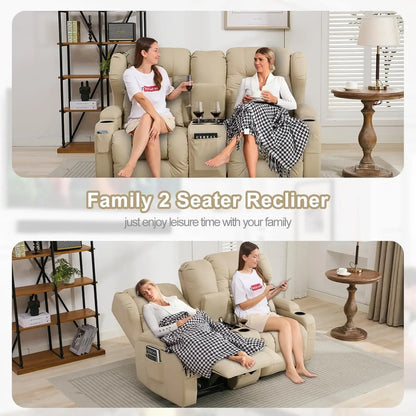 65.5" RV Loveseat Double Recliner Sofa & Console, Home Theater Seating