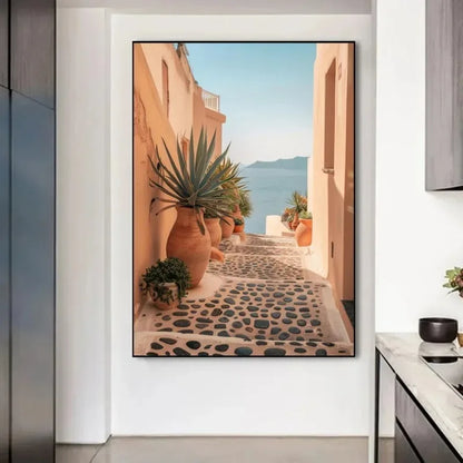 Modern Greece Summer Coast Santorini Travel Landscape Posters And Prints, Canvas Printing, Wall Art