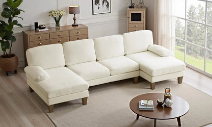 110" Sectional Couches for Living Room U Shaped with Double Chaise 4-Seat Sofa Chenille Fabric