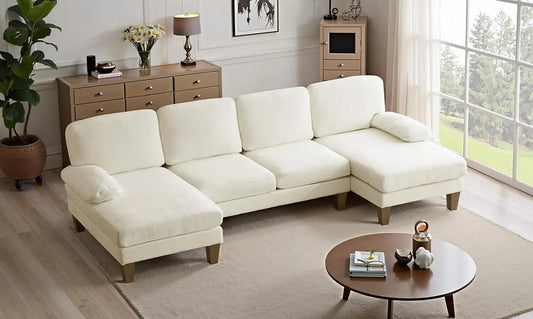 110" Sectional Couches for Living Room U Shaped with Double Chaise 4-Seat Sofa Chenille Fabric