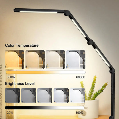 LED Desk Lamp with Clamp Flexible 4 sections Swing Arm Three light Sources, 4 Color Modes & 5 Brightness