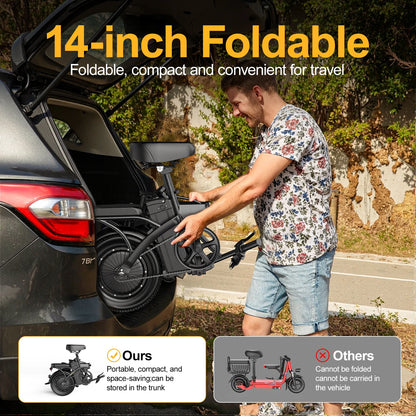 Electric Bike 750W Peak Motor 48V15AH Removable Lithium Battery Adult Foldable E Bike LCD Display 14-inch Tire Electric