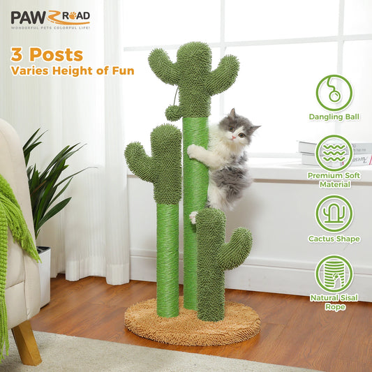 Cat Scratching Post with 3 Natural Scratching Poles and Interactive Dangling Ball