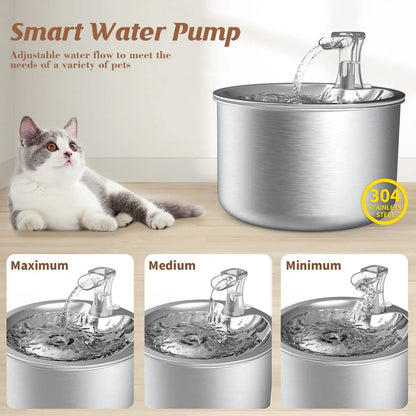 2L Fully Stainless Steel Pet Water Dispenser Automatic Water Fountain with Red Water Level Line