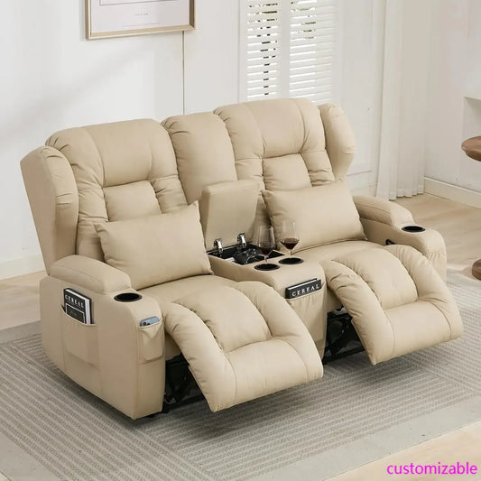 65.5" RV Loveseat Double Recliner Sofa & Console, Home Theater Seating