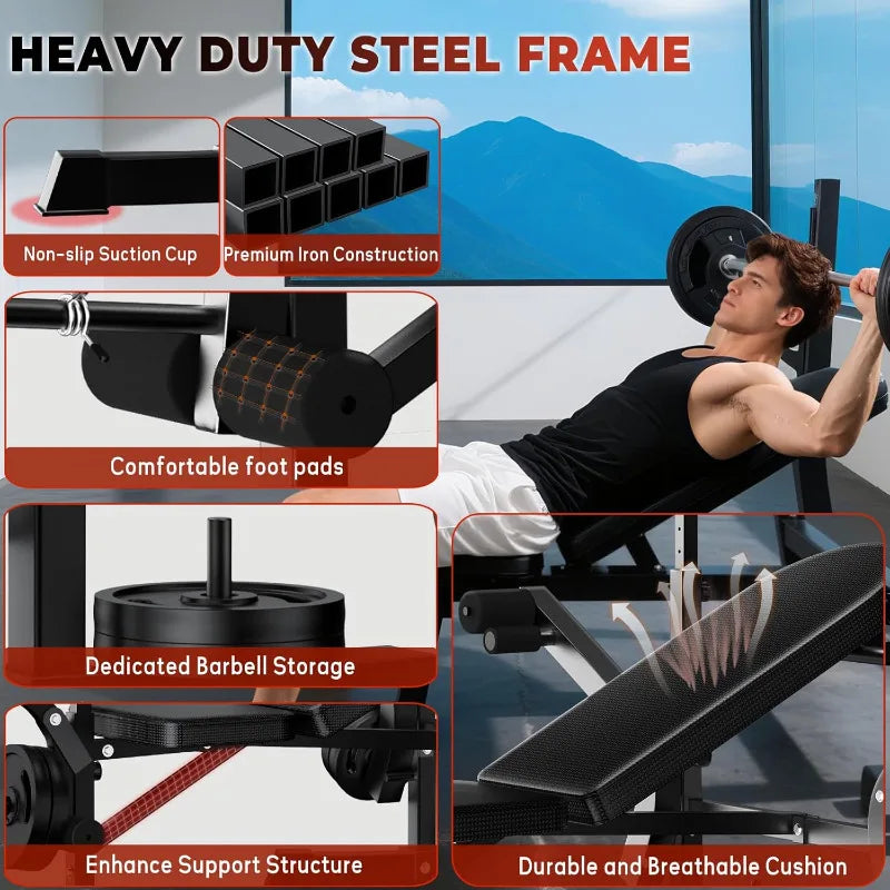 8-in-1 Multi-Function Full Body Exercise Weight Bench, Strength Training Workout