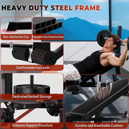 8-in-1 Multi-Function Full Body Exercise Weight Bench, Strength Training Workout