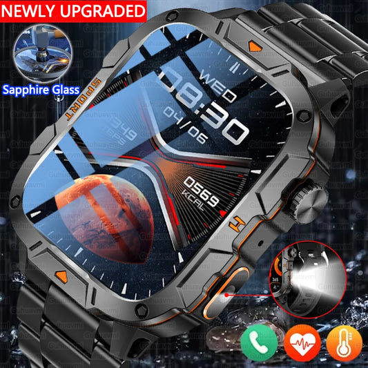 Military Grade Smart Watch Men, 1.96" AMOLED Screen, 5ATM Waterproof Sports Fitness Tracker