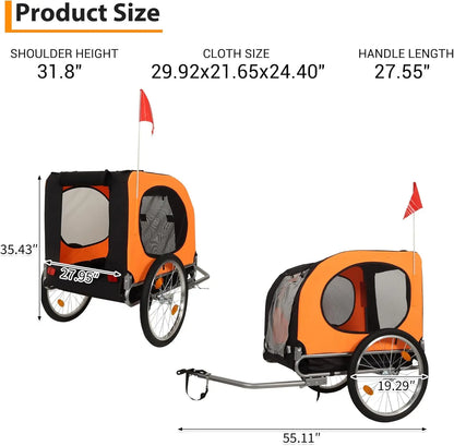 Large Dog Bike Trailer 88Lbs Capacity  Foldable Oxford Fabric Universal Coupler with Quick Release Wheels