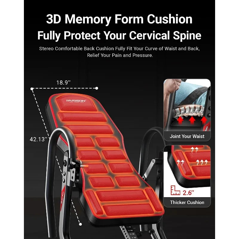 Heavy Duty Inversion Table, Back Pain Relief, 350 LBS Capacity,  3D Memory Foam