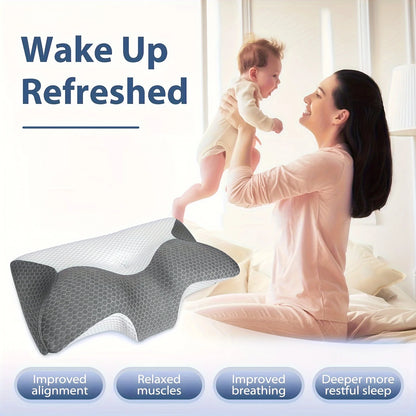Cervical Memory Foam Pillow For Neck/Shoulder Pain, Ergonomic Orthopedic Sleeping, Contoured Support, Side Sleepers