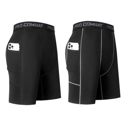 Men's Compression Short Pants With Pocket Elastic Quick Dry Breathable Stretchy Base Layer