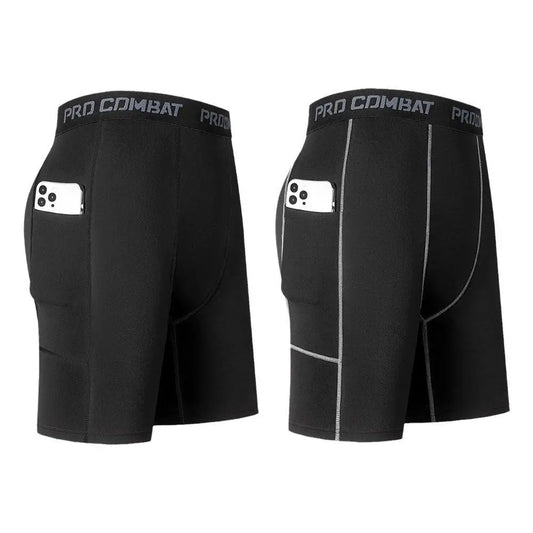 Men's Compression Short Pants With Pocket Elastic Quick Dry Breathable Stretchy Base Layer