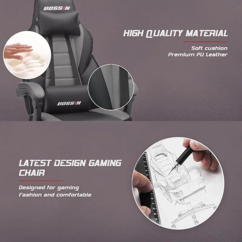 Gaming Chair with Massage, Ergonomic Heavy Duty Design with Footrest and Lumbar Support