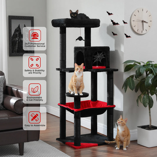 Cat Tree Suitable for 2-3 Cats with Large Hammock, Sisal Scratch Posts, Cozy Condo and Top Perch