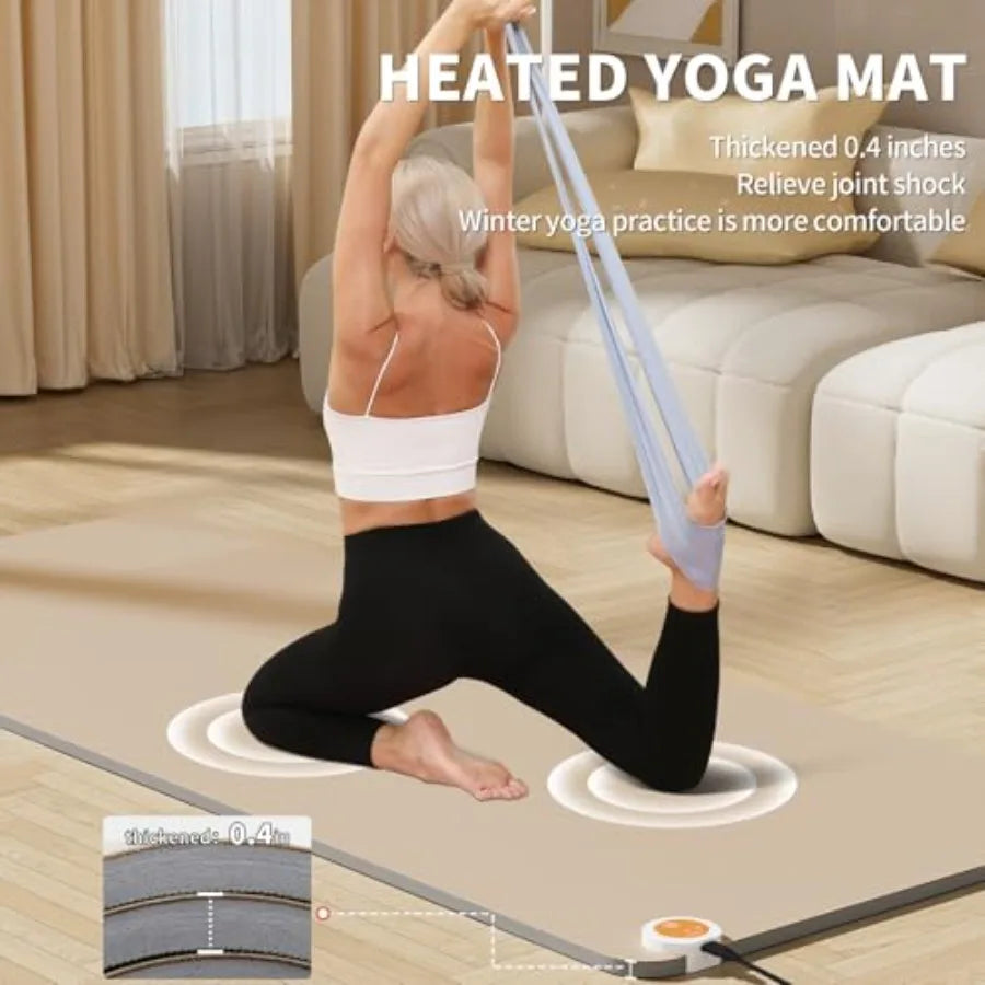 Adjustable Temperature Heated Floor Mat for Yoga/Pilates, Extra Large Size, Ant-Slip Surface