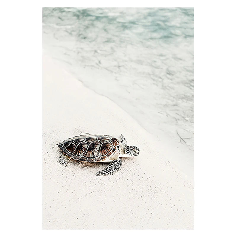 Beach Sea Ocean Canvas Wall Art Poster, Bridge Leaves Turtle Seagull Print Painting, Vibrant Summer Picture