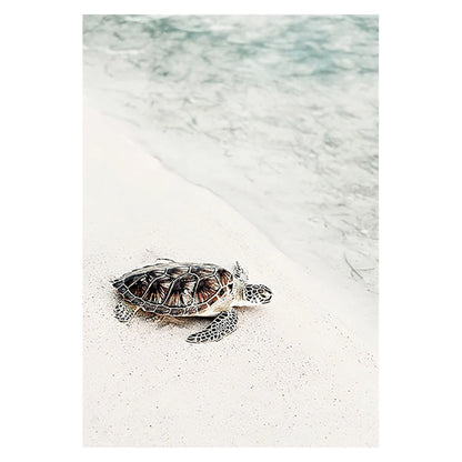Beach Sea Ocean Canvas Wall Art Poster, Bridge Leaves Turtle Seagull Print Painting, Vibrant Summer Picture