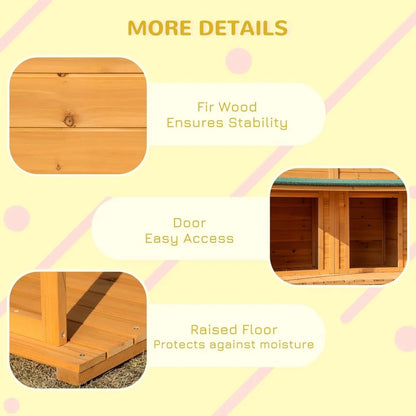 50" Wooden Dog House Outdoor for 2 Medium or Small Dogs, Cabin Style with Porch, 2 Doors, Elevated Floor