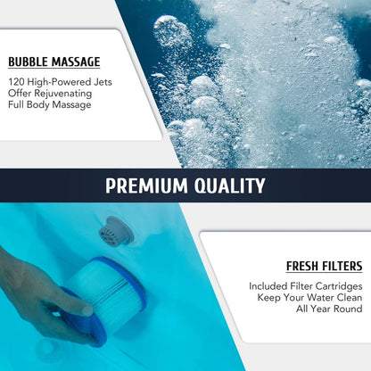 Inflatable Round Spa Hot Tub, 6 Adults, 130 Massage Jets, PVC Heated, Portable Jacuzzi, Easy Setup, Cover and Filter Cartridges