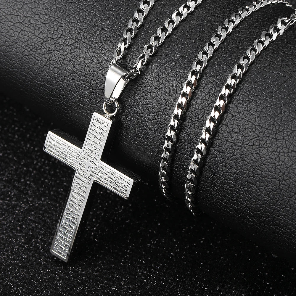Cross Pendant Necklace For Men/Women, Gold/Black/Silver Color, Cuban Chain